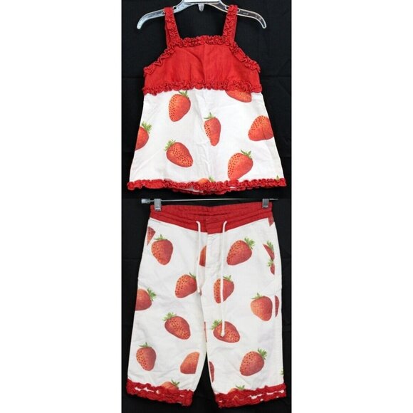 Trish Scully 2pc Outfit Sz 5 Tank Top Pants Strawberry Red Ruffles Summer Rhines - Picture 1 of 15